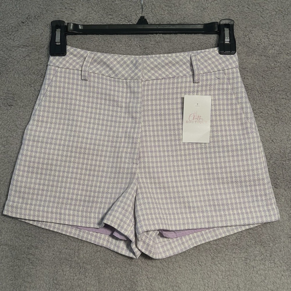 Fore Collection Tweed Shorts Lavender Cream Gingham Women's Small Pockets